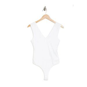 NEW Nordstrom AFRM Striped Bodysuit Double V Neck Mooni White Size XS Minimalist